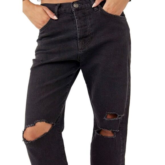 Free People × We The Free Bren Boyfriend Destroyed Jean in Black Magic, Size 24 - Picture 9 of 16